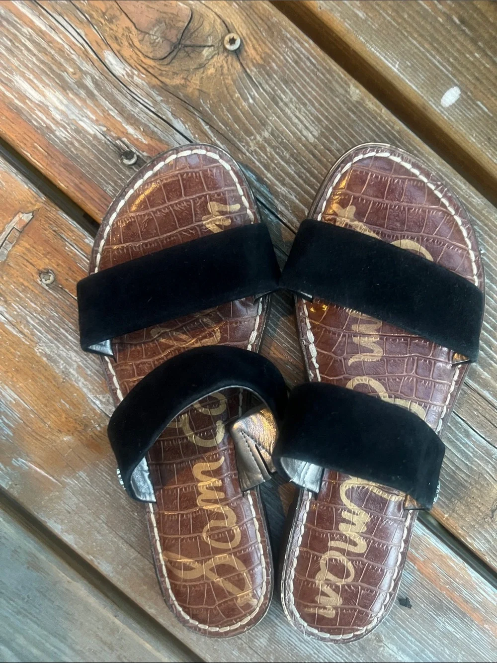 Sam Edelman Black Suede Double-Strap Slide Sandals